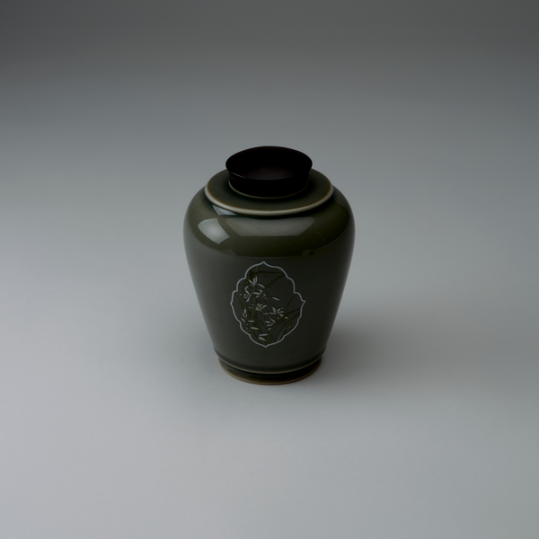 Window Orchid in Autumn Celadon Tea Canister